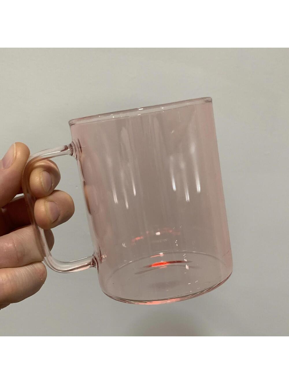 Vintage Pink Glass Mugs Set of 4 Thin Glass Rectangular Handle 4” Delicate